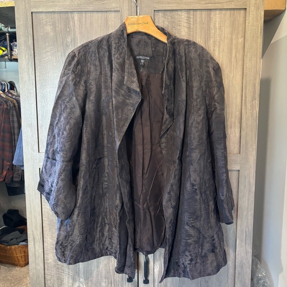Eileen Fisher Woman 1X Brown Open Front Silk Lined Jacket Quiet Luxury Mature - Picture 1 of 11